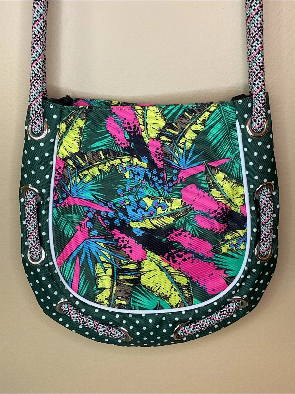 Kavu Tropical Print Crossbody in Green, Pink & Yellow